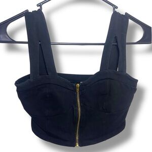 Miss Selfridge Black Bustier Top with Gold Zipper